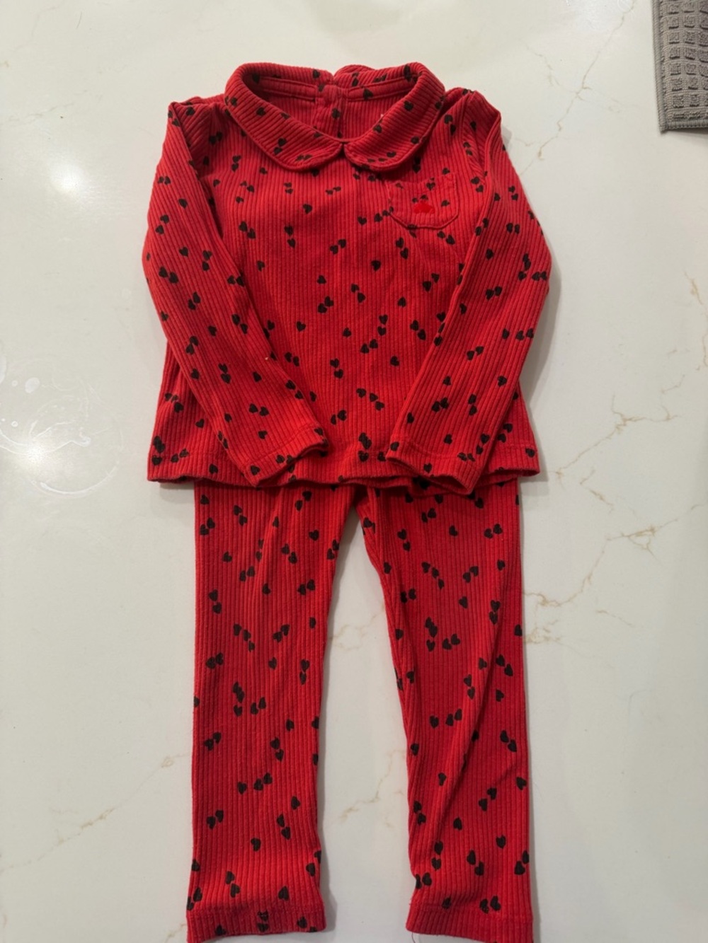 GAP Red Two-Piece Ribbed Set with Black Heart Print